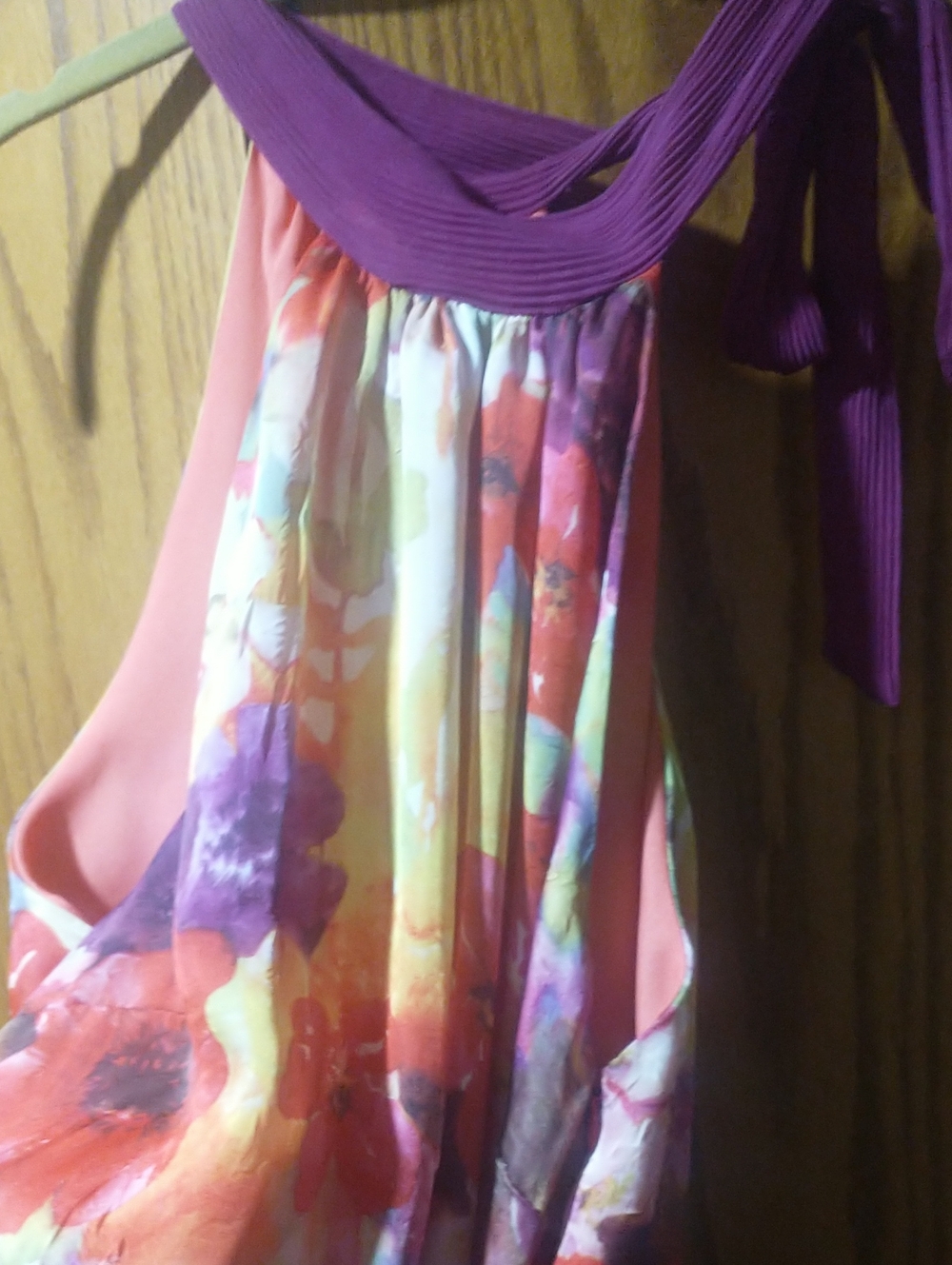 Floral Multicolor Halter Dress with Purple Trim